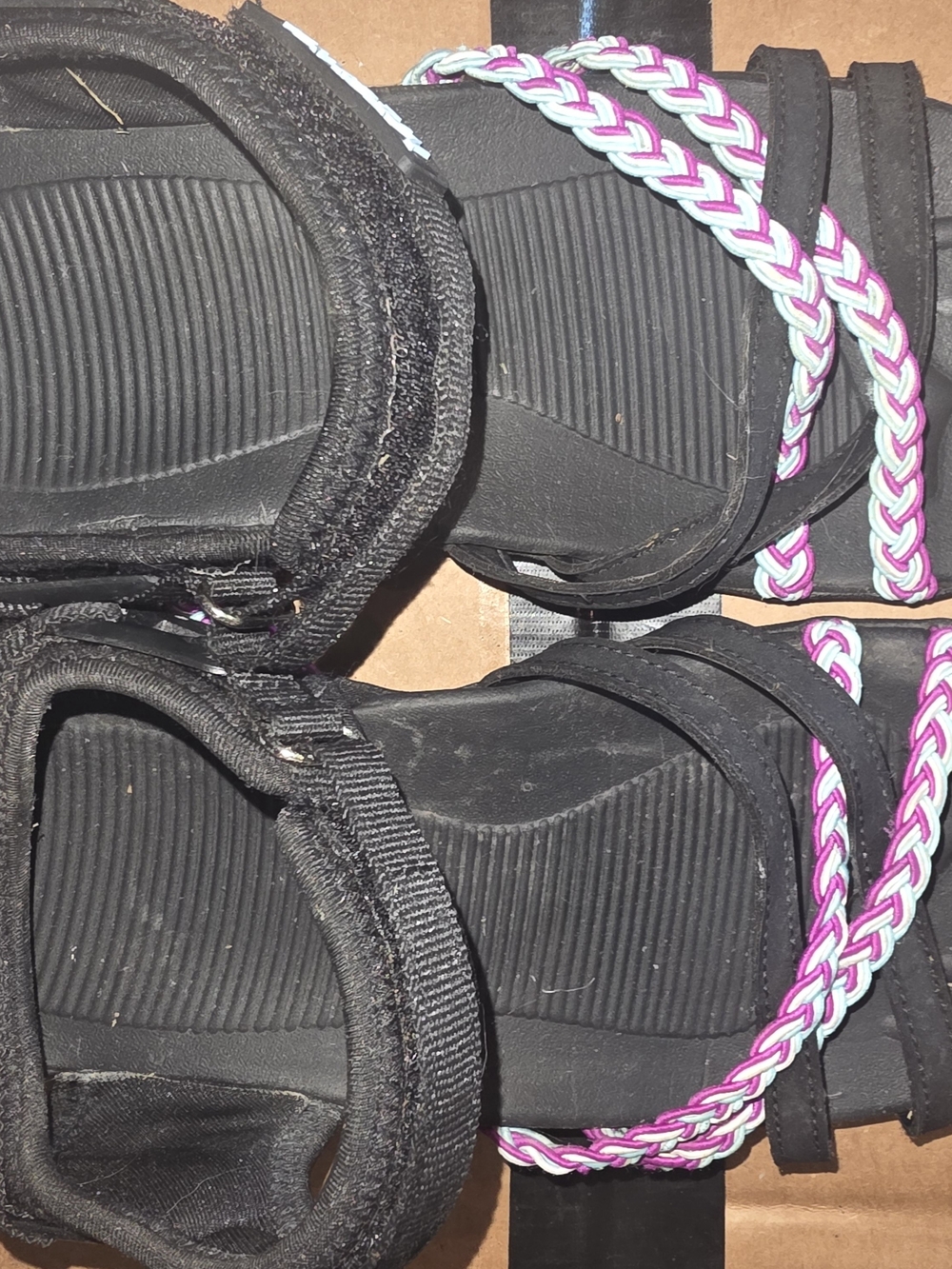 MEGNYA Black Sandals with Pink and White Braided Straps